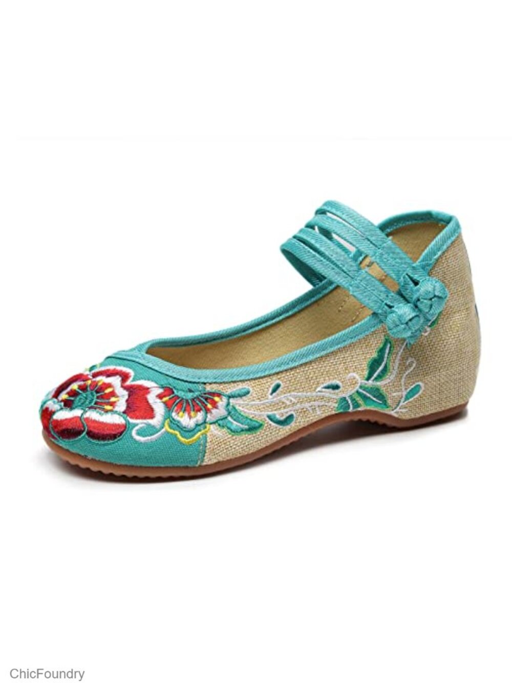 Women Canvas Ballet Mary Jane Flats Embroidered Floral Slip-On Shoes Comfortable